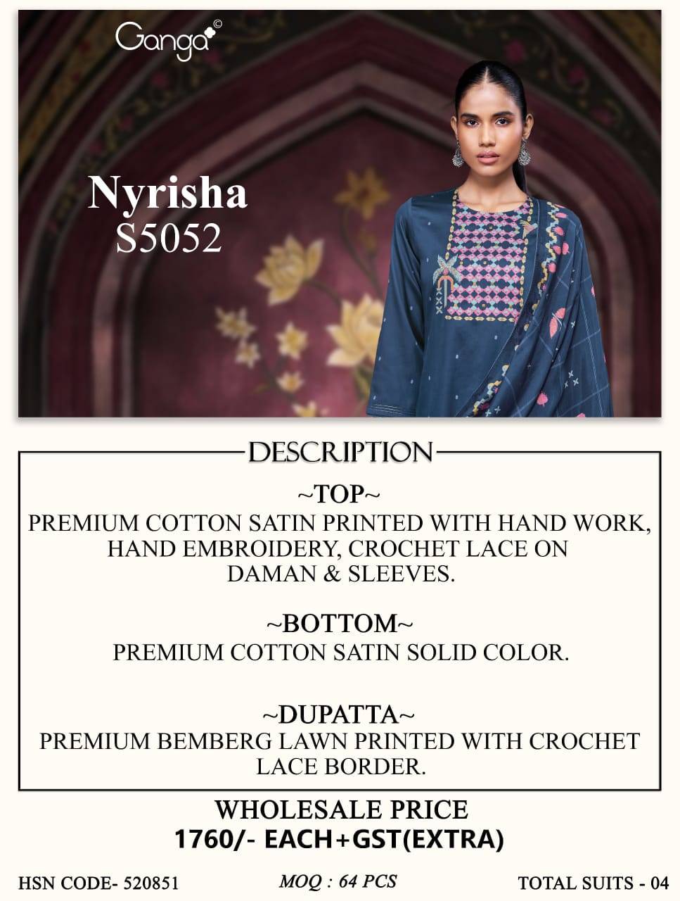 NYRISHA 5052 SERIES BY GANGA FASHION Beautiful Colourful COTTON SATIN Dresses At Wholesale Price
